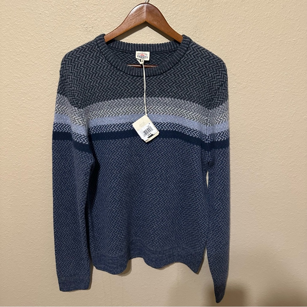 NWT Faherty Men’s Donegal Chest Stripe 100% Merino Wool Crewneck Sweater